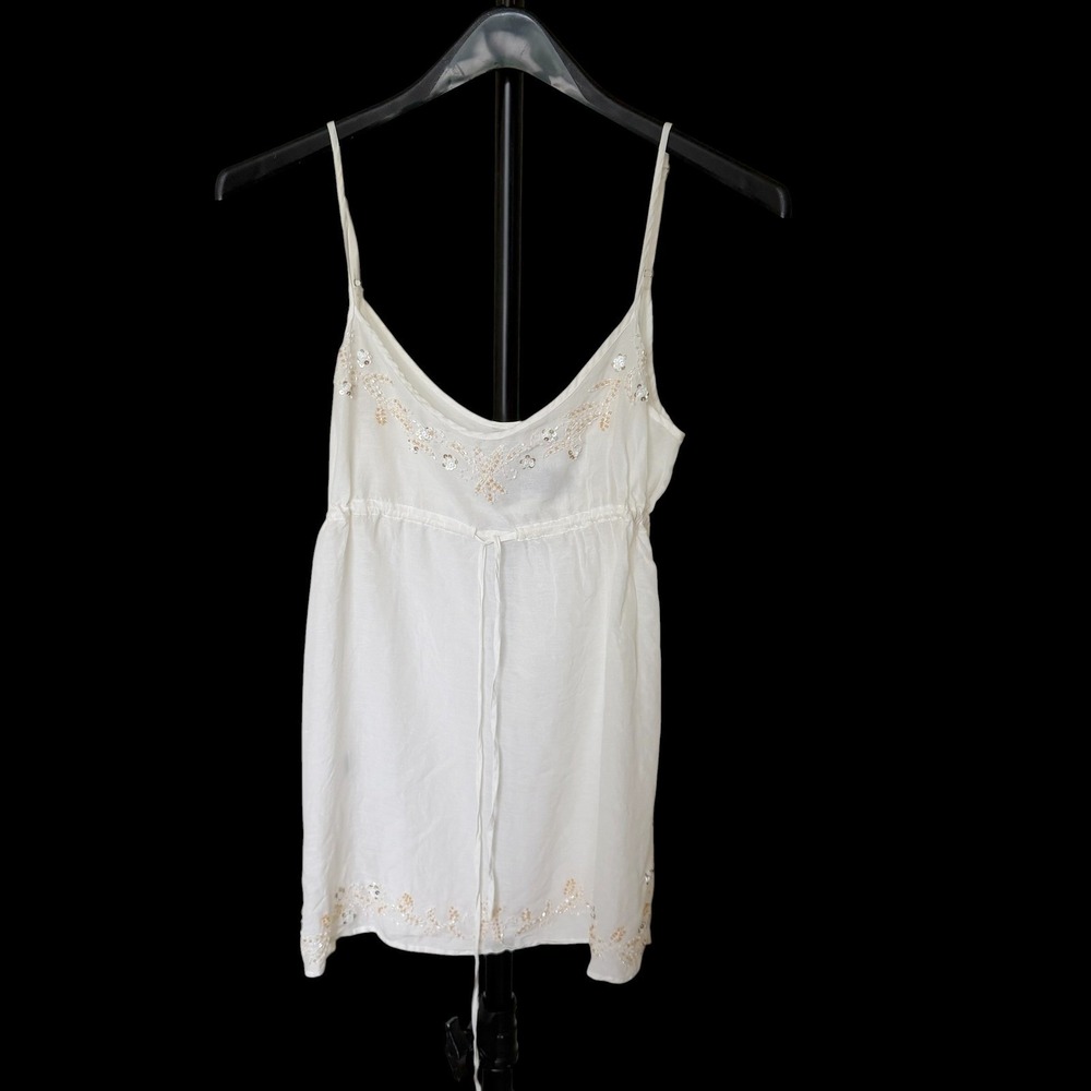 BCBG Ivory Silk Cotton Blend Sequin Embroidered Camisole Empire Waist RN80734